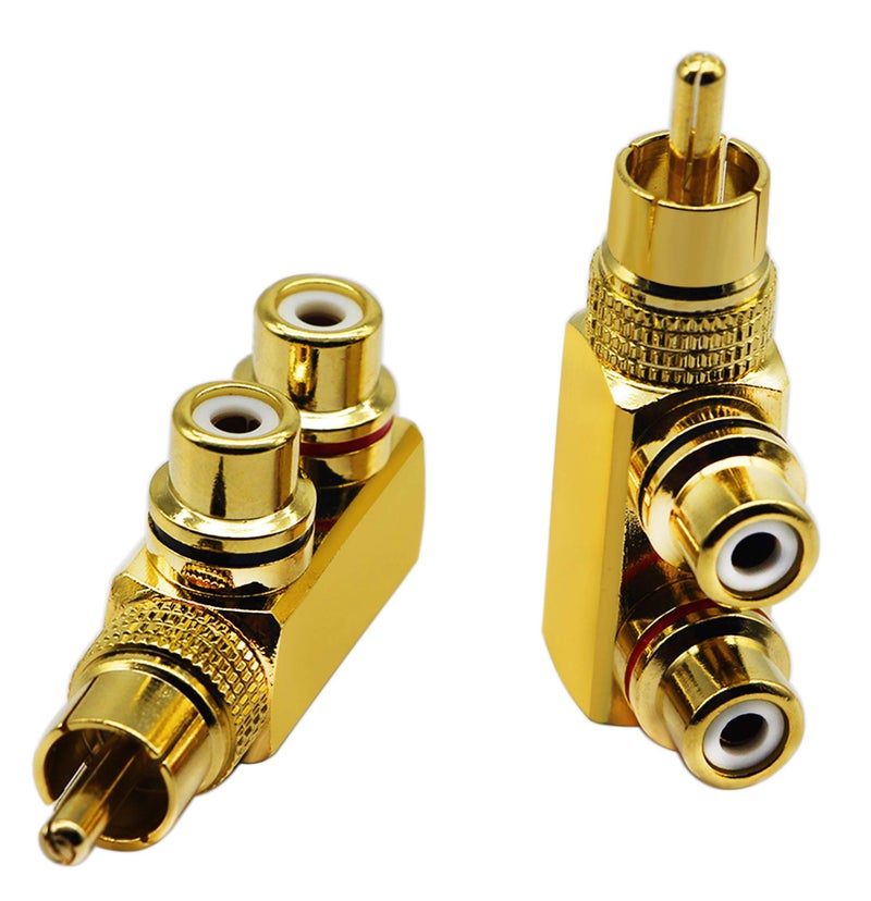 zdyCGTime RCA Splitter Adapter,90 Degree Right Angle RCA Male to 2 RCA Female Plug Audio Video Splitter Adapters Gold-Plated Metal Connector M/F(2 Pack) - Image 5